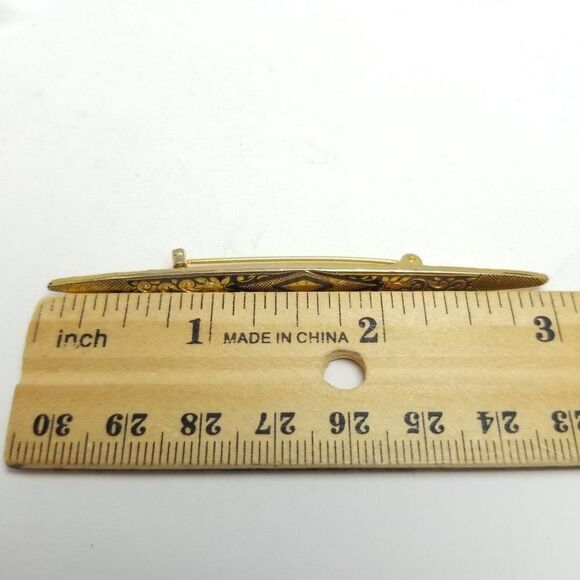 Vintage Gold Tone Bar Brooch, Detailed Design, Retro Estate Lapel Pin - Picture 4 of 5